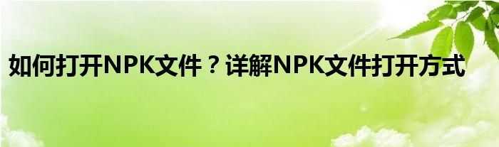 如何打开NPK文件？详解NPK文件打开方式