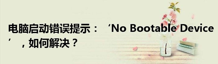 电脑启动错误提示：‘No Bootable Device’，如何解决？
