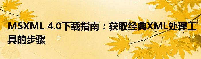 MSXML 4.0下载指南：获取经典XML处理工具的步骤