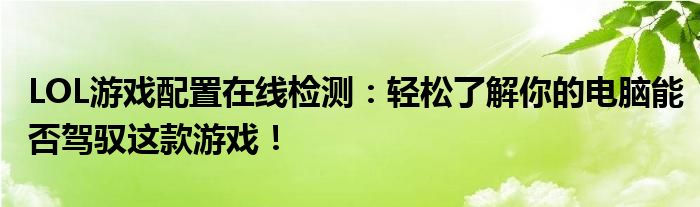 LOL游戏配置在线检测：轻松了解你的电脑能否驾驭这款游戏！