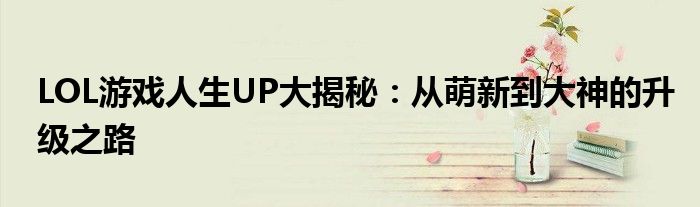 LOL游戏人生UP大揭秘：从萌新到大神的升级之路