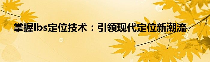 掌握lbs定位技术：引领现代定位新潮流