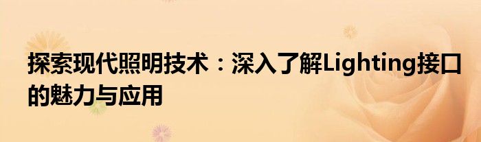 探索现代照明技术：深入了解Lighting接口的魅力与应用