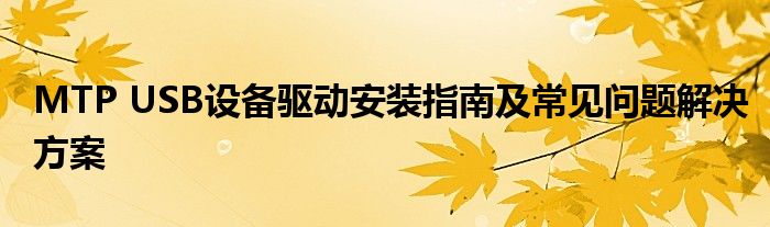 MTP USB设备驱动安装指南及常见问题解决方案