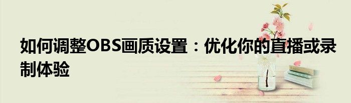 如何调整OBS画质设置：优化你的直播或录制体验
