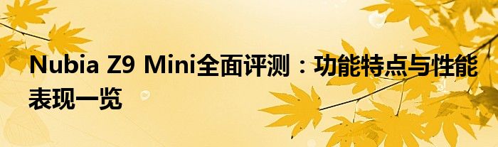 Nubia Z9 Mini全面评测：功能特点与性能表现一览