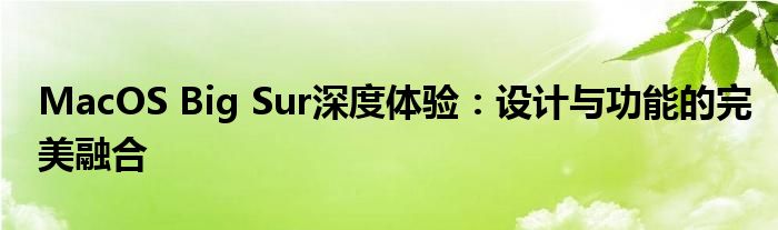 MacOS Big Sur深度体验：设计与功能的完美融合