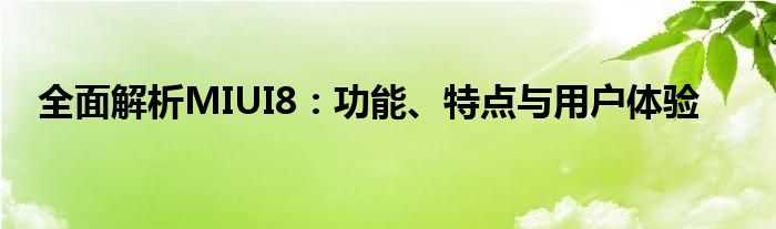 全面解析MIUI8：功能、特点与用户体验