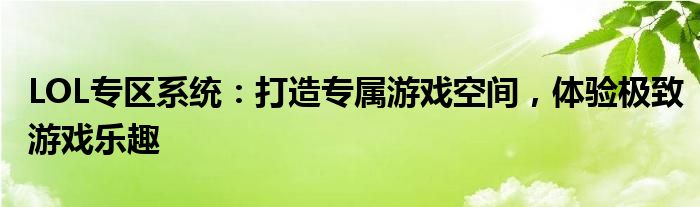 LOL专区系统：打造专属游戏空间，体验极致游戏乐趣