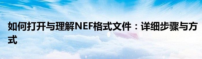 如何打开与理解NEF格式文件：详细步骤与方式
