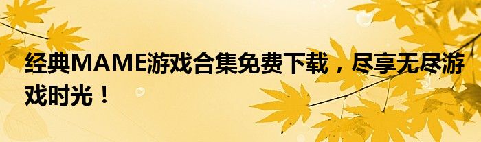 经典MAME游戏合集免费下载，尽享无尽游戏时光！