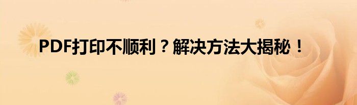 PDF打印不顺利？解决方法大揭秘！