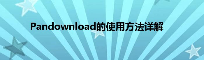 Pandownload的使用方法详解