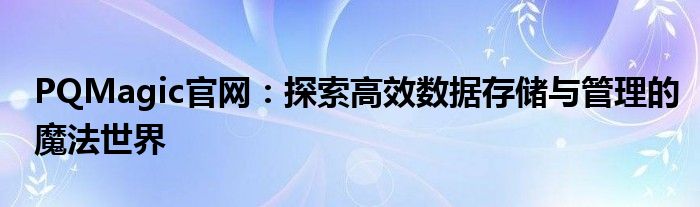PQMagic官网：探索高效数据存储与管理的魔法世界