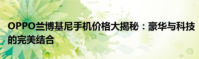 OPPO兰博基尼手机价格大揭秘：豪华与科技的完美结合