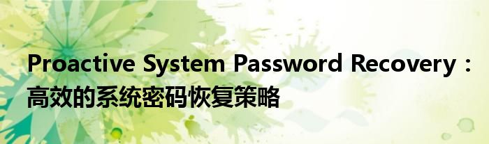Proactive System Password Recovery：高效的系统密码恢复策略