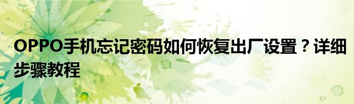 OPPO手机忘记密码如何恢复出厂设置？详细步骤教程