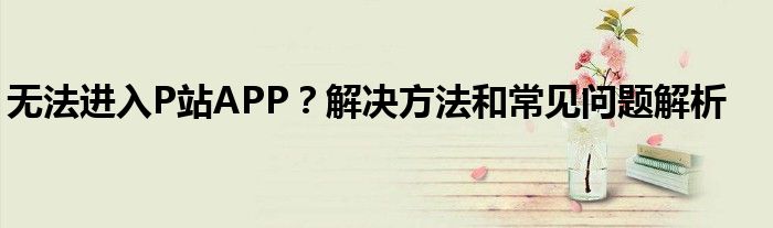 无法进入P站APP？解决方法和常见问题解析