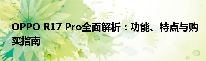 OPPO R17 Pro全面解析：功能、特点与购买指南