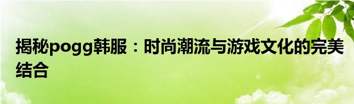 揭秘pogg韩服：时尚潮流与游戏文化的完美结合