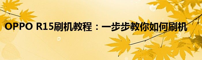 OPPO R15刷机教程：一步步教你如何刷机