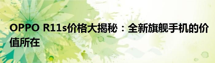 OPPO R11s价格大揭秘：全新旗舰手机的价值所在