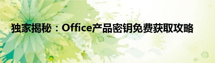 独家揭秘：Office产品密钥免费获取攻略