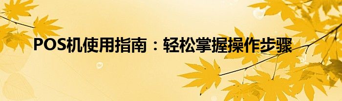 POS机使用指南：轻松掌握操作步骤