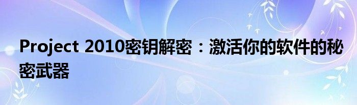 Project 2010密钥解密：激活你的软件的秘密武器