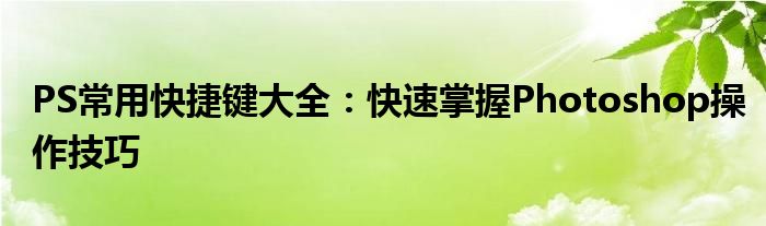 PS常用快捷键大全：快速掌握Photoshop操作技巧