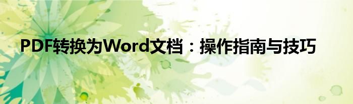 PDF转换为Word文档：操作指南与技巧