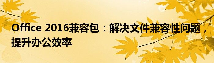 Office 2016兼容包：解决文件兼容性问题，提升办公效率