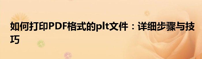 如何打印PDF格式的plt文件：详细步骤与技巧