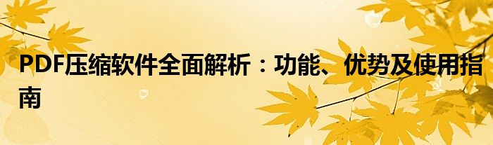 PDF压缩软件全面解析：功能、优势及使用指南