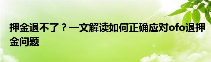 押金退不了？一文解读如何正确应对ofo退押金问题