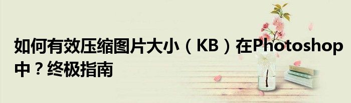 如何有效压缩图片大小（KB）在Photoshop中？终极指南