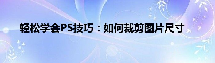 轻松学会PS技巧：如何裁剪图片尺寸