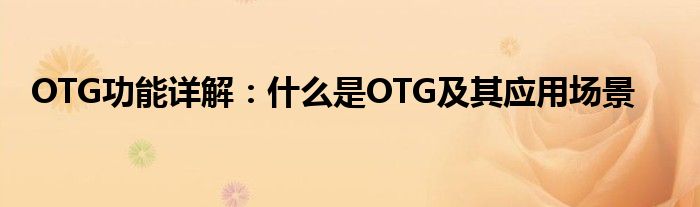 OTG功能详解：什么是OTG及其应用场景