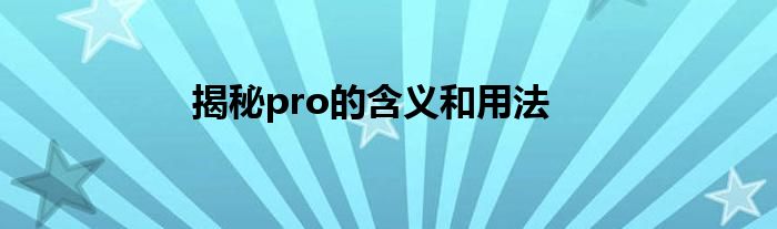 揭秘pro的含义和用法