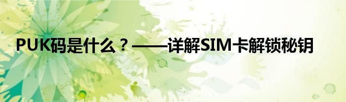 PUK码是什么？——详解SIM卡解锁秘钥