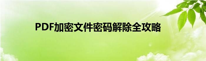 PDF加密文件密码解除全攻略