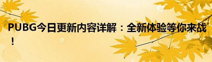 PUBG今日更新内容详解：全新体验等你来战！