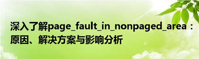 深入了解page_fault_in_nonpaged_area：原因、解决方案与影响分析