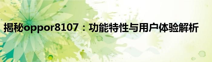 揭秘oppor8107：功能特性与用户体验解析