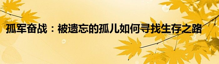 孤军奋战：被遗忘的孤儿如何寻找生存之路