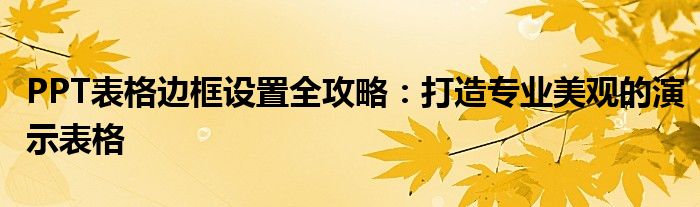 PPT表格边框设置全攻略：打造专业美观的演示表格