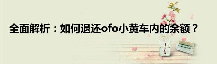 全面解析：如何退还ofo小黄车内的余额？