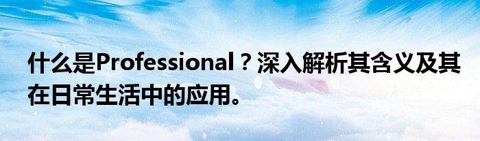 什么是Professional？深入解析其含义及其在日常生活中的应用。