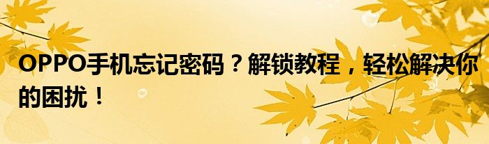 OPPO手机忘记密码？解锁教程，轻松解决你的困扰！