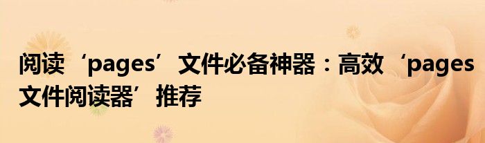 阅读‘pages’文件必备神器：高效‘pages文件阅读器’推荐